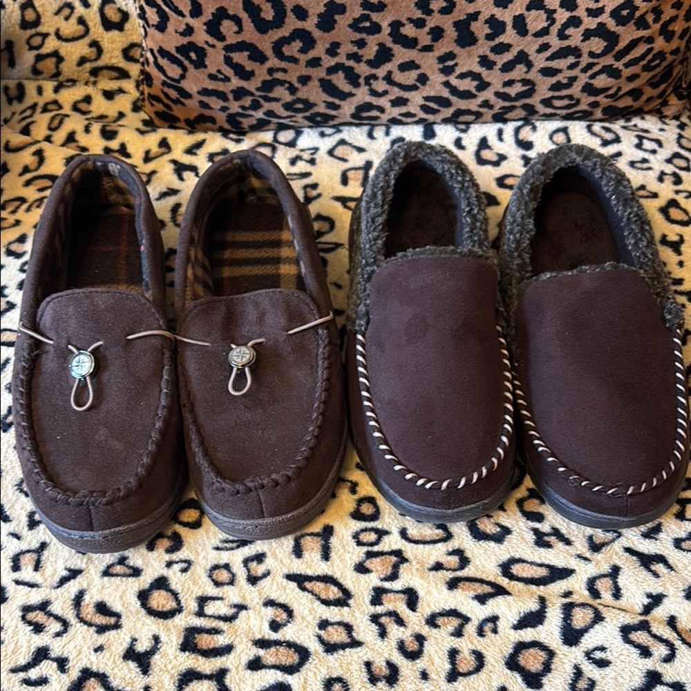 Men's Brown Slippers with Faux Fur Lining